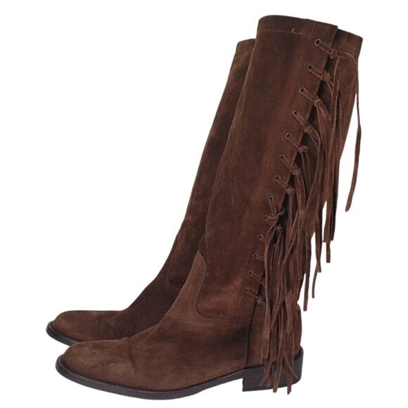 COACH ARIANNA DARK BROWN SUEDE LEATHER FRINGE BOOTS SIZE 6B GREAT CONDITION - Picture 2 of 8
